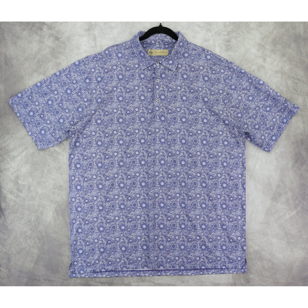 Donald Ross Polo Shirt Mens XL Blue Floral Medallion Performance Golf Top